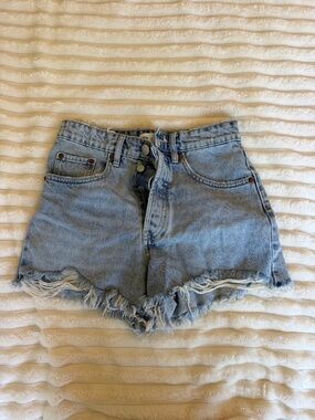Zara Light Blue Distressed Denim Cutoff Shorts